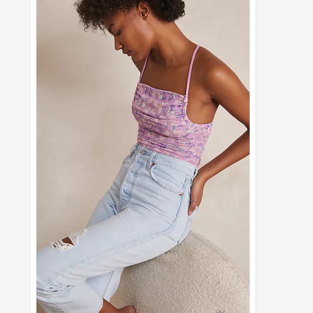 Free People Mesh Milkshake Bodysuit in Pink Sheer Floral Lace Size Medium NWOT
